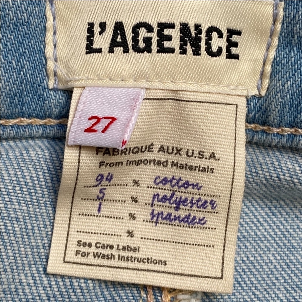 L’AGENCE Sera High Rise Flare Jeans 27 Blue Cloud Light Wash Raw Hem - Picture 12 of 15